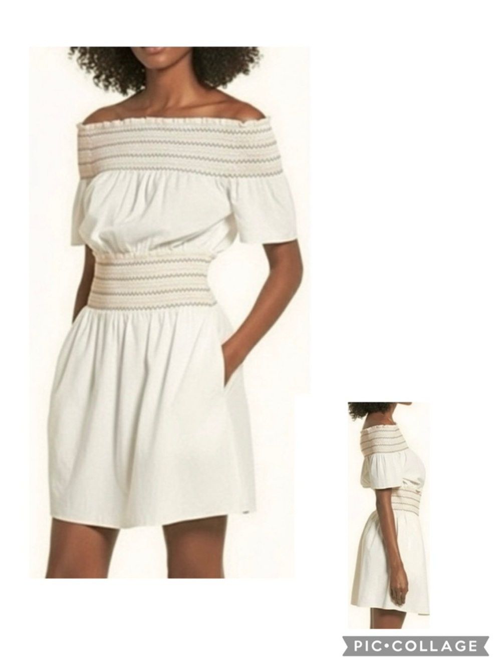 Rachel Antonoff Logan Ivory Off the Shoulder Smocked Mini Dress NWT M Soft Girl